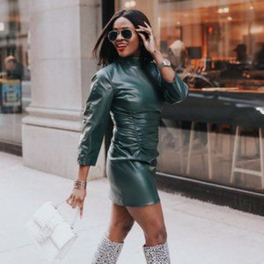 Green Zara faux leather dress